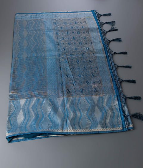 Peacock Blue Semi Silk Saree