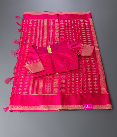 Rani Pink Semi Silk Saree