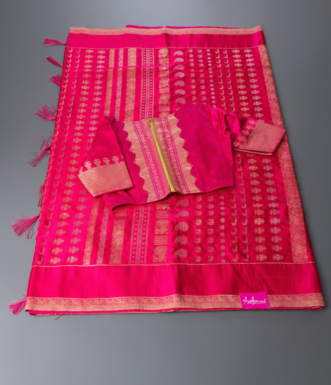 Rani Pink Semi Silk Saree