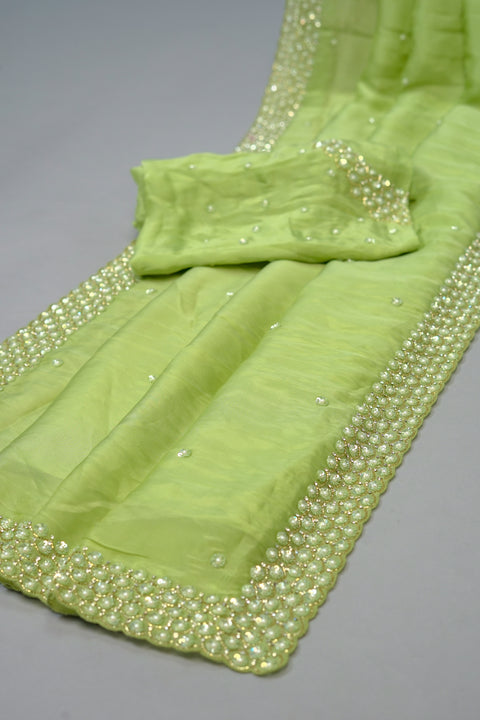 Pista Green Soft Organza Cocktail saree