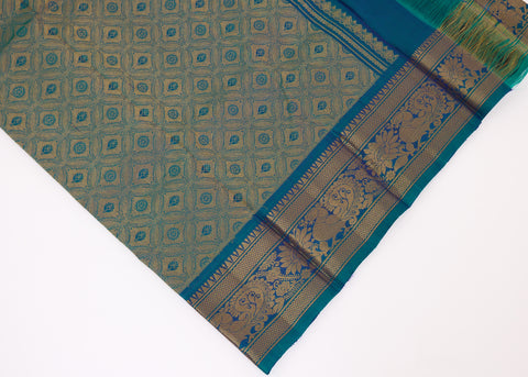 Lavender & Sea Green Border Kanchipattu Saree
