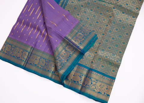 Lavender & Sea Green Border Kanchipattu Saree