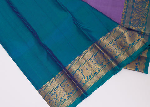 Lavender & Sea Green Border Kanchipattu Saree