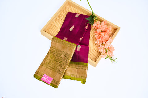 Magenta & Green Border Kanchipattu Saree