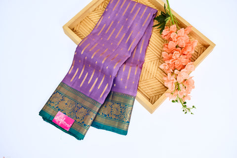 Lavender & Sea Green Border Kanchipattu Saree