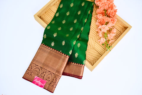 Green & Maroon Border Kanchipattu Saree