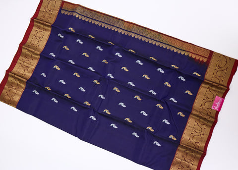 Violet & Maroon Border Kanchipattu Saree
