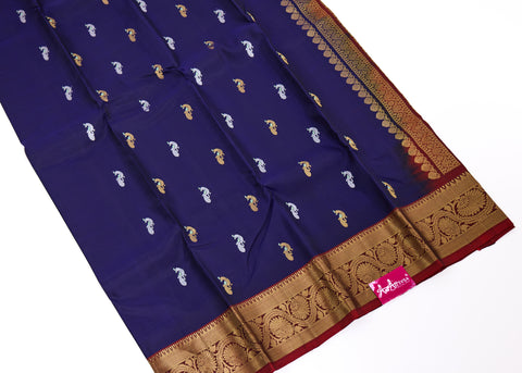 Violet & Maroon Border Kanchipattu Saree