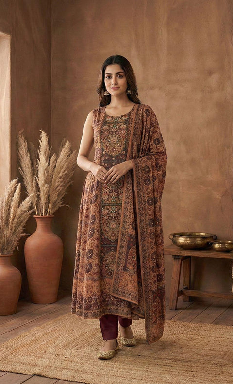 Peach and Balck Crepe Anarkali Set