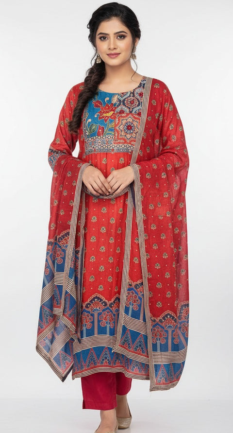 Maroon Kurta, Pants and Dupatta set in Gajji Silk