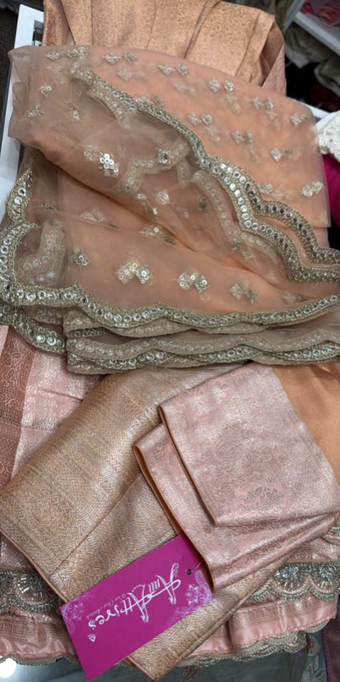 Peach Tissue Half saree