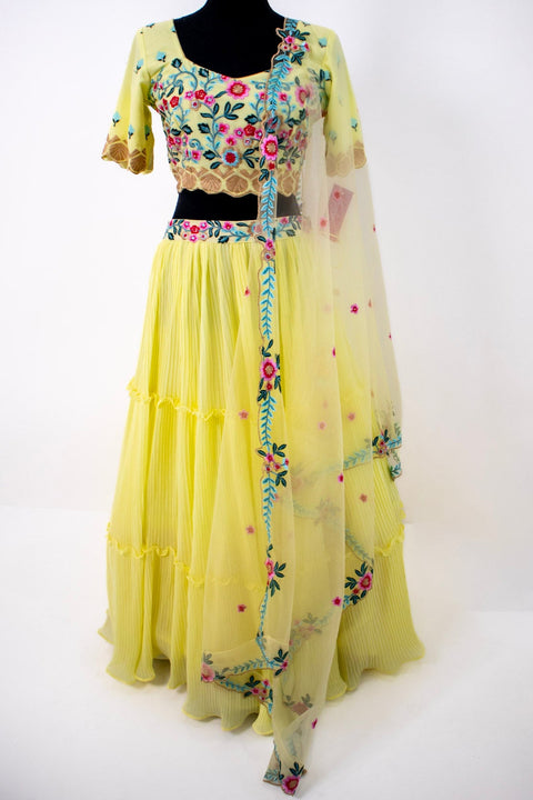Yellow embroidered Lehenga with a floral dupatta