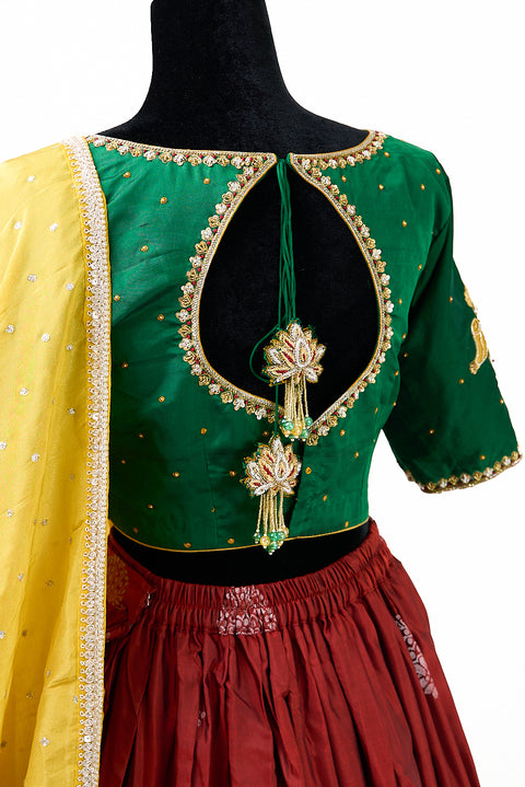 Red and Green Kanjivaram Half Saree