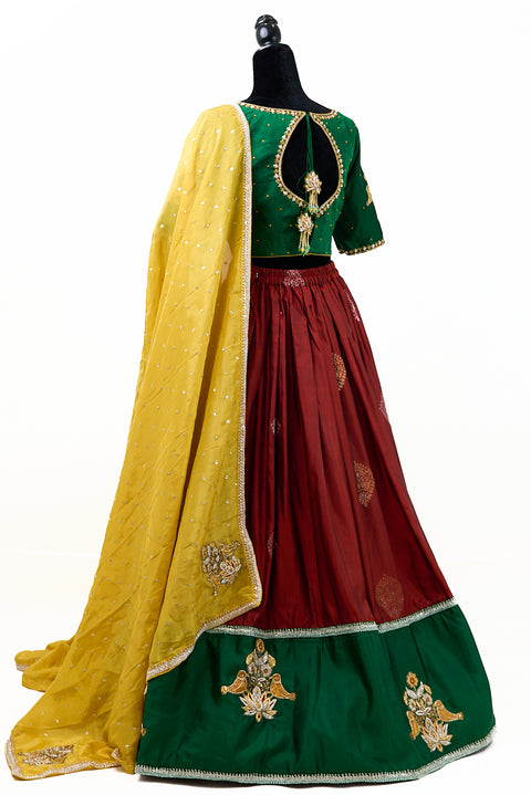 Red and Green Kanjivaram Half Saree