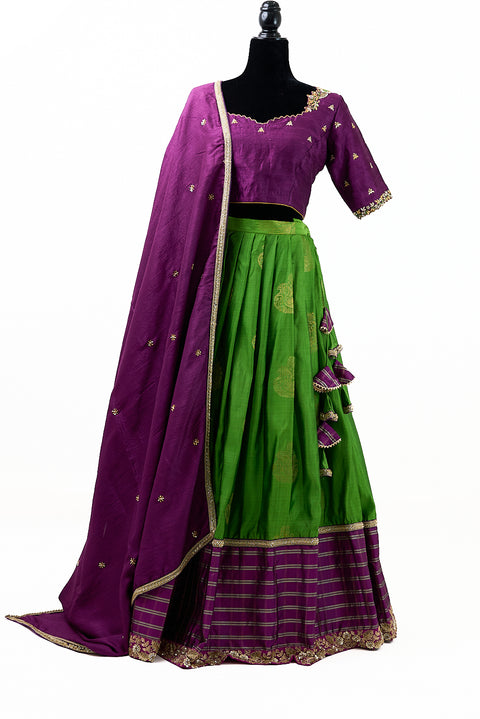 Green and Purple Kanjivaram Half Saree
