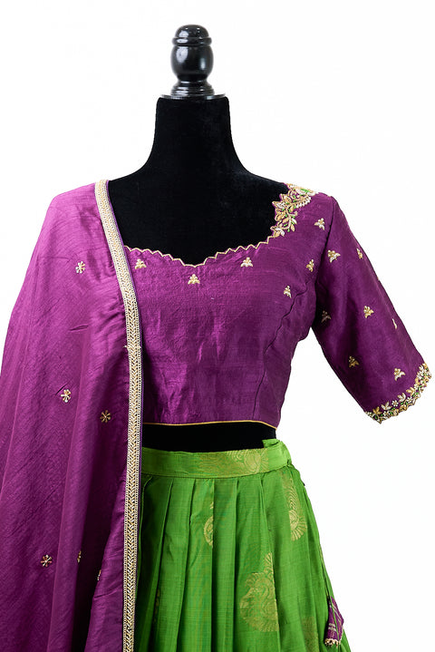 Green and Purple Kanjivaram Half Saree