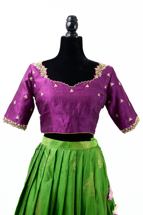 Green and Purple Kanjivaram Half Saree