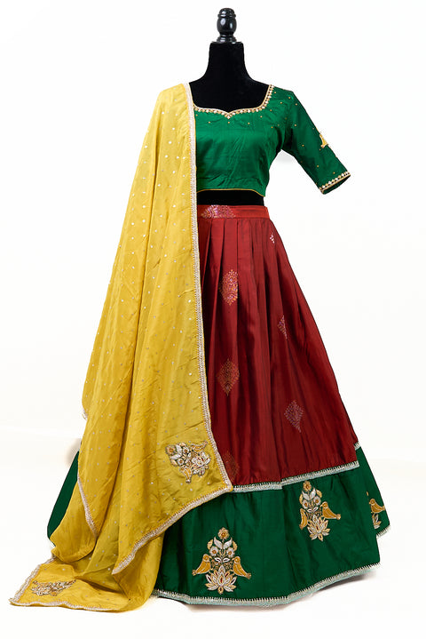 Red and Green Kanjivaram Half Saree