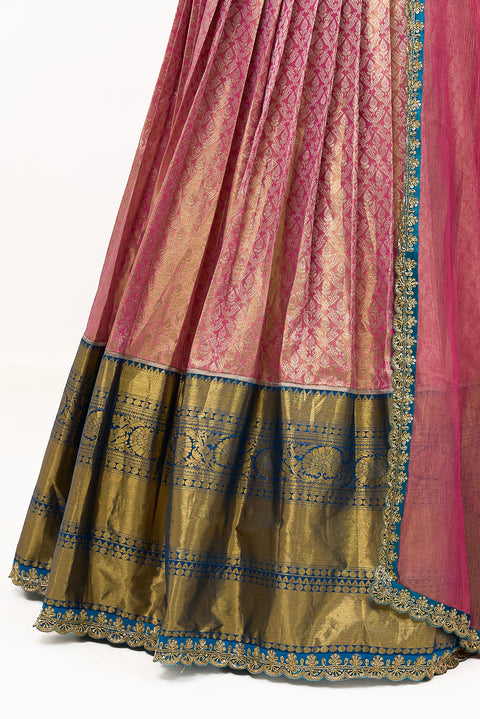 Pink and Blue Kanjivaram Half Saree