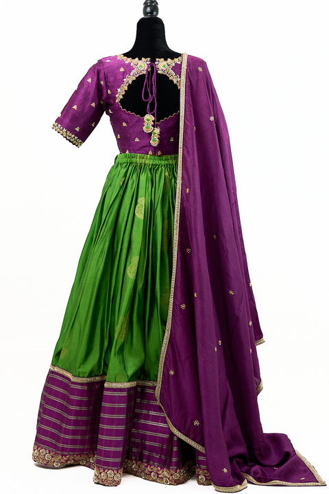 Green and Purple Kanjivaram Half Saree