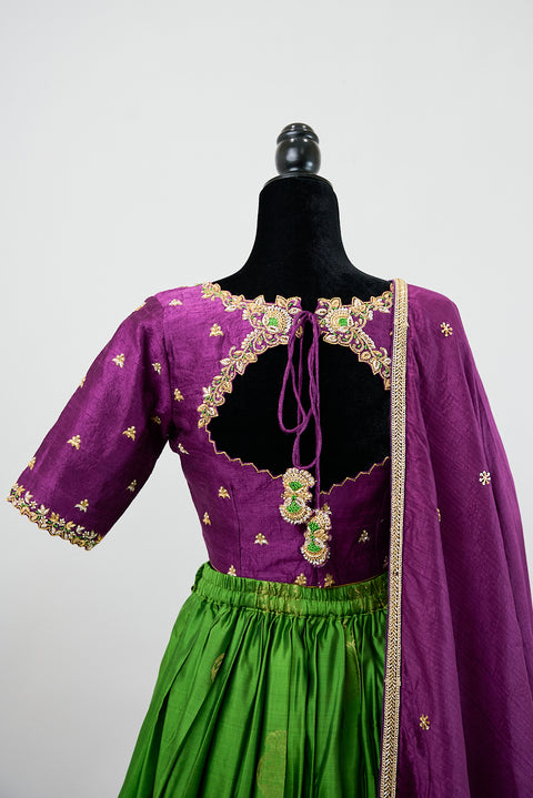 Green and Purple Kanjivaram Half Saree