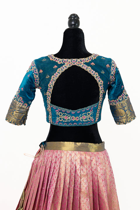 Pink and Blue Kanjivaram Half Saree