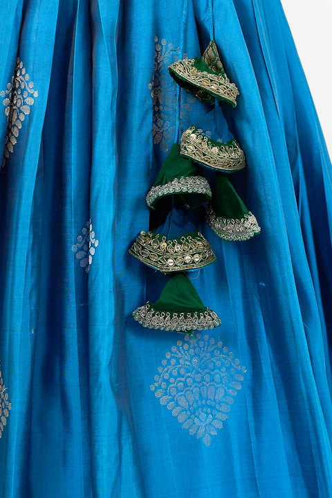 Blue and Green Kanjivaram Half Saree