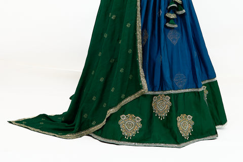 Blue and Green Kanjivaram Half Saree
