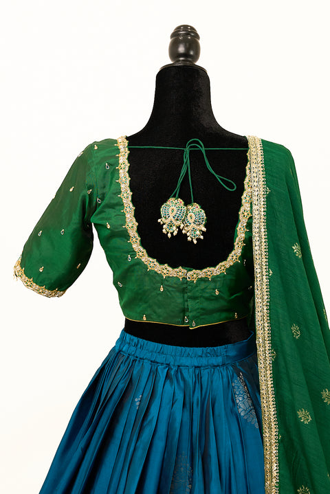 Blue and Green Kanjivaram Half Saree