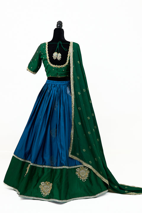 Blue and Green Kanjivaram Half Saree