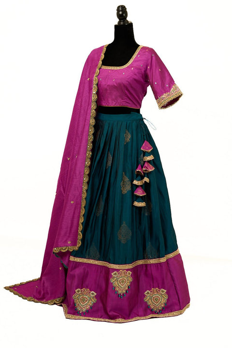 Blue and Purple Kanjivaram Half Saree