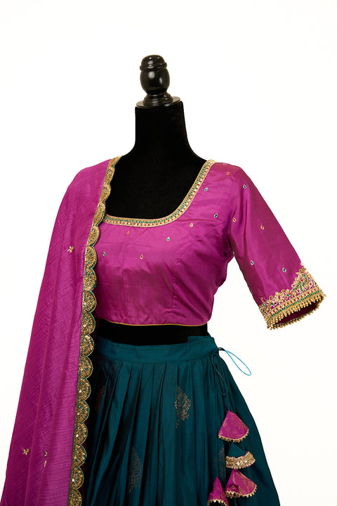 Blue and Purple Kanjivaram Half Saree