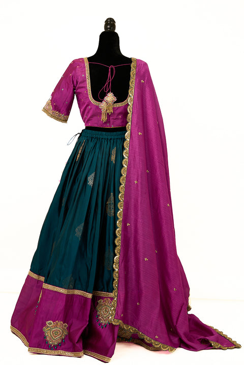 Blue and Purple Kanjivaram Half Saree