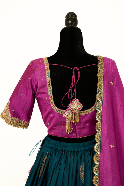 Blue and Purple Kanjivaram Half Saree