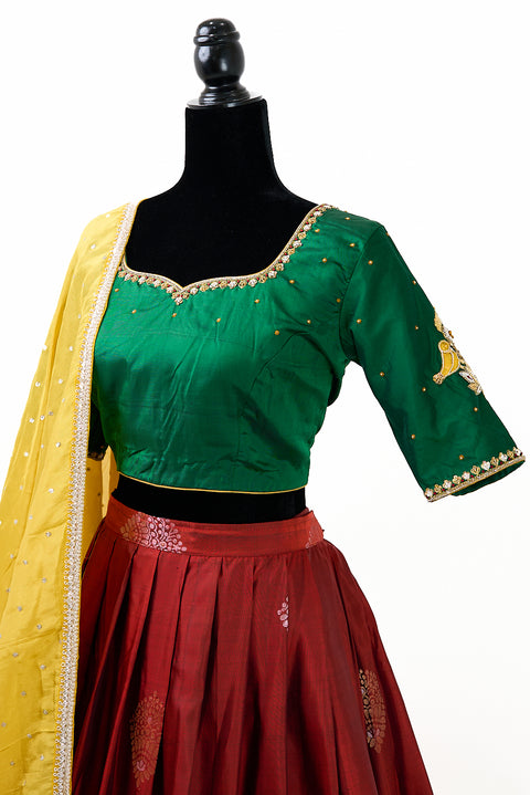 Red and Green Kanjivaram Half Saree