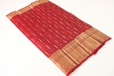 Rich Crimson Red with Antique Gold Zari accents Kanchipattu Saree