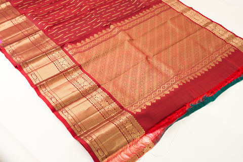 Rich Crimson Red with Antique Gold Zari accents Kanchipattu Saree