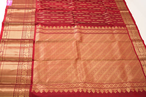 Rich Crimson Red with Antique Gold Zari accents Kanchipattu Saree