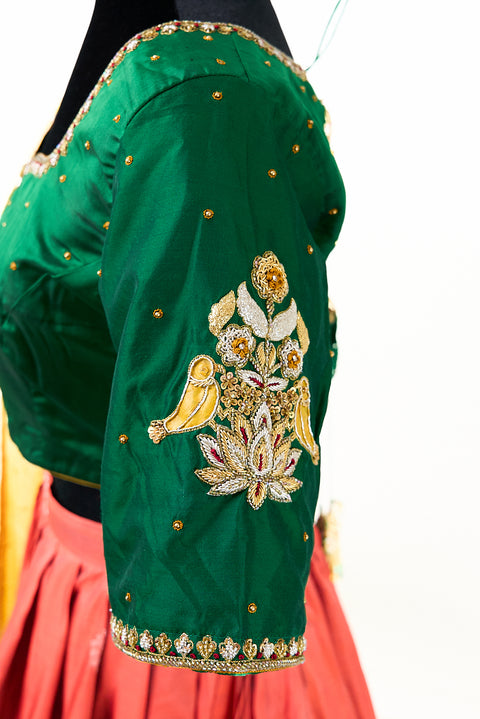 Red and Green Kanjivaram Half Saree