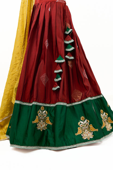 Red and Green Kanjivaram Half Saree