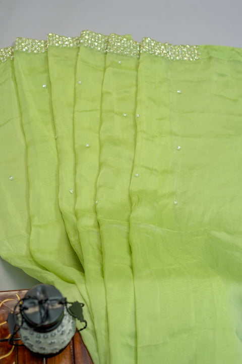 Pista Green Soft Organza Cocktail saree