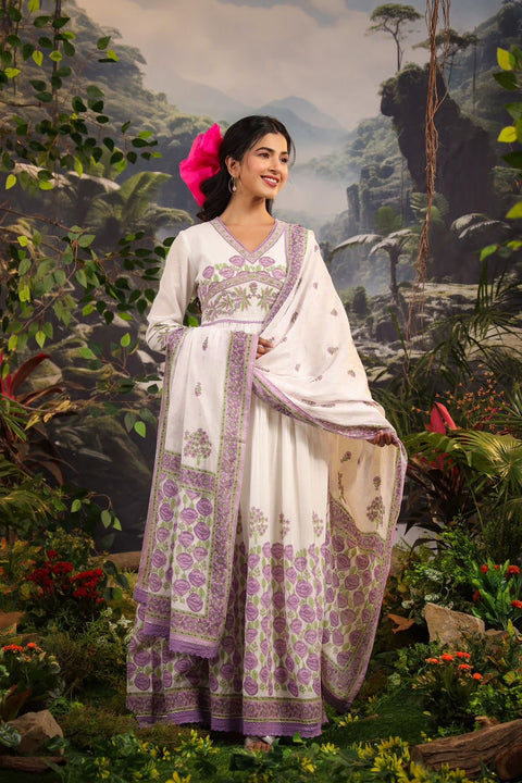 Kurta and Dupatta set in Mulmul Cotton