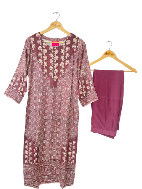 Wine Kurta & Pant Set in Gajji Silk