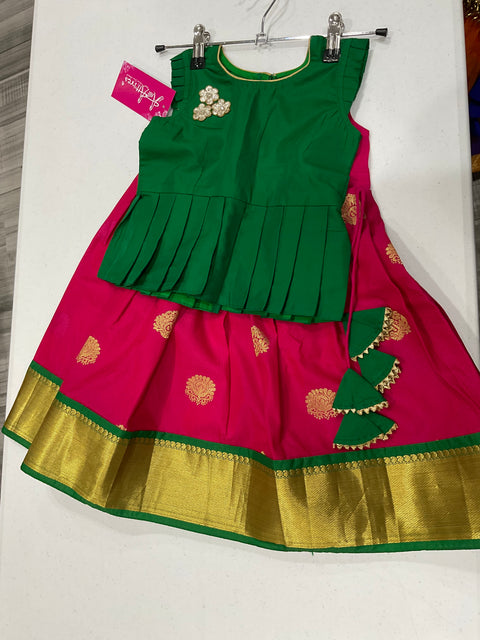 Pink and Green Silk Kids Lehangas