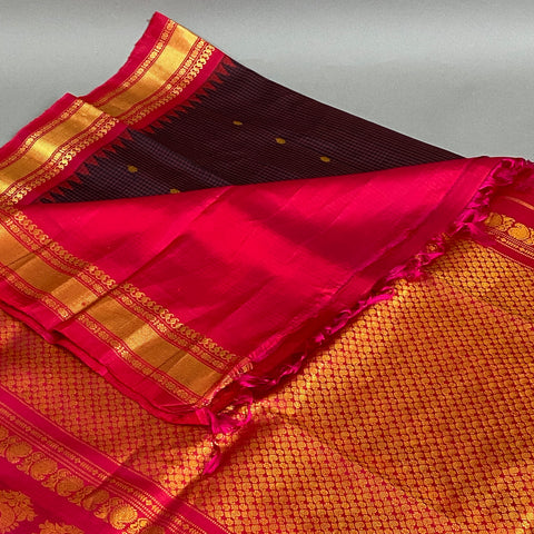 Gadwal Saree- Maroon and Deep Red  W/ Gold Zari (Attached Blouse Material)