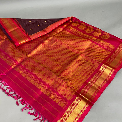 Gadwal Saree- Maroon and Deep Red  W/ Gold Zari (Attached Blouse Material)