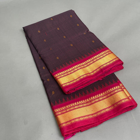 Gadwal Saree- Maroon and Deep Red  W/ Gold Zari (Attached Blouse Material)