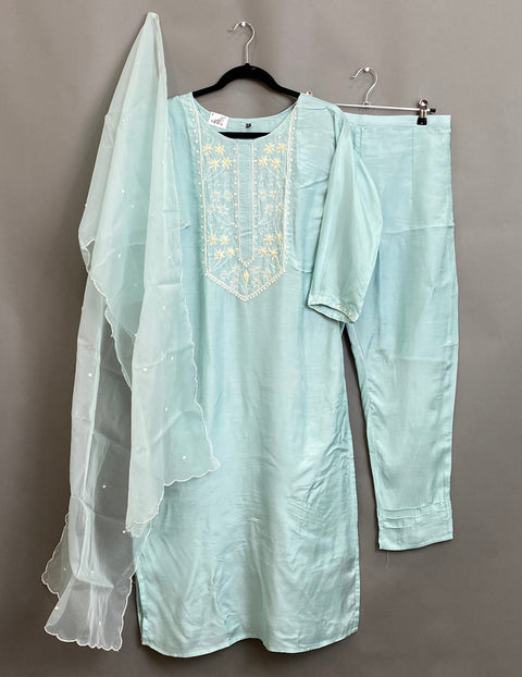Light Blue Handwork Kurta, Pant and Dupatta set