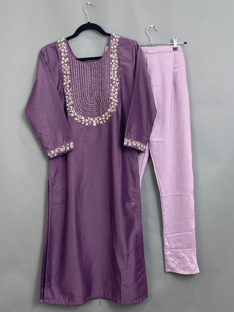 Lavender Handwork Kurta, Pant and Dupatta set