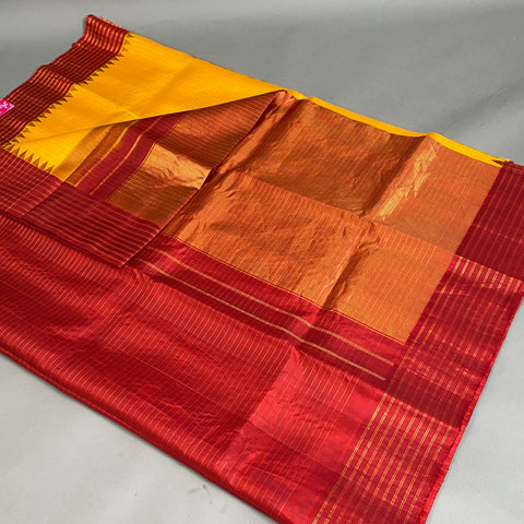 Gadwal Saree- mustard and Maroon W/ Gold Zari (Attached Blouse Material)